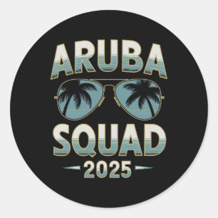 Adesivo Redondo Esquadrão de Férias de Aruba 2025 que Corresponde 