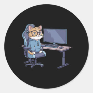 Adesivo Redondo Esquadrão de Gato Gamer Meme Divertido 1
