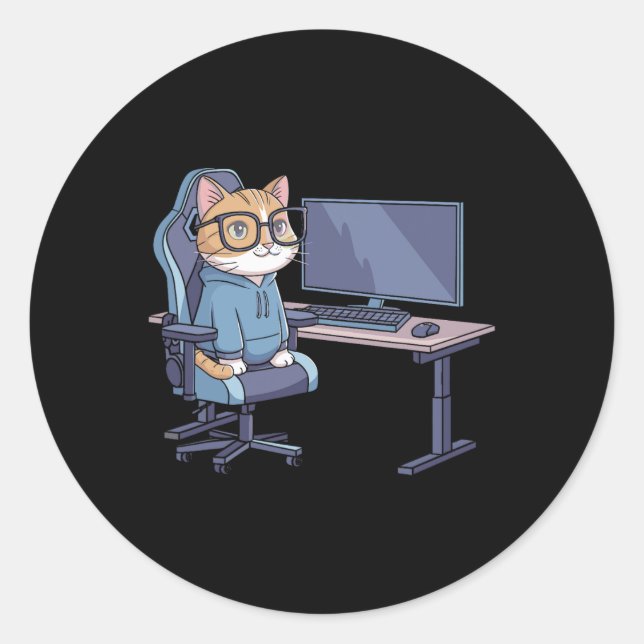 Adesivo Redondo Esquadrão de Gato Gamer Meme Divertido 1  (Frente)