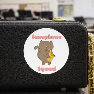 Adesivo Redondo Esquadrão de Saxofone Gatinho Kawaii Rosa Engraçad