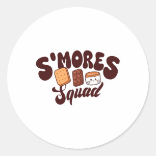 Adesivo Redondo Esquadrão de S'mores Acampamento Fogueira Chocolat