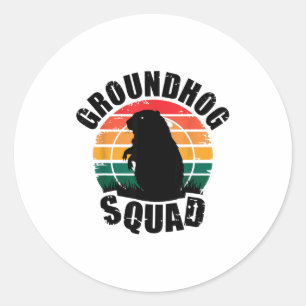 Adesivo Redondo Esquadrão do Groundhog Estilo Pôr do Sol Retrô