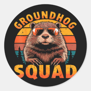 Adesivo Redondo Esquadrão Engraçado do Groundhog Dia Feliz do Grou