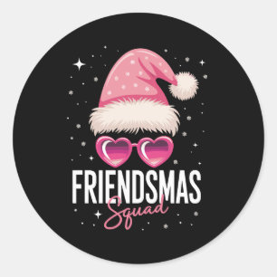 Adesivo Redondo Esquadrão Friendsmas Natal Rosa Chapéu de Papai No