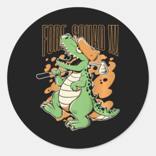 Adesivo Redondo Esquadrão Infantil T-rex Dinossauro Golfista Gráfi