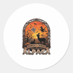 Adesivo Redondo Esqueça o Doce, Me Dê Alpaca Halloween Fantasma M