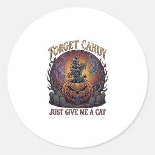 Adesivo Redondo Esqueça o Doce, Me Dê Gato Halloween Abóbora_1