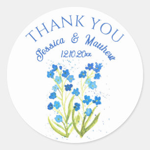 Adesivo Redondo Esquece-me de Casamentos de Aquarela Azul floral