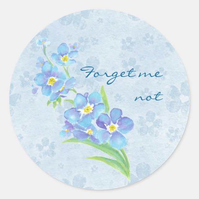 Adesivo Redondo Esquece-me de uma Flor de Jardim de Aquarela Perso (Frente)