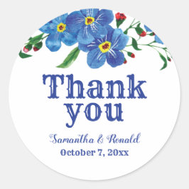 Adesivo Redondo Esquece-me que não é Blue Watercolor Casamento Obr