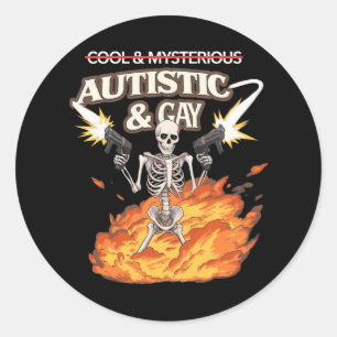 Adesivo Redondo Esqueleto Autista e Gay Engraçado Conscientização 
