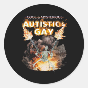 Adesivo Redondo Esqueleto Autista e Gay Engraçado Esqueleto Autism