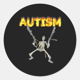 Adesivo Redondo Esqueleto Autista Engraçado Meme Ímpar Específico 