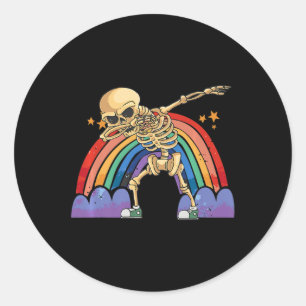 Adesivo Redondo Esqueleto Bonito Dabbing Lazy Halloween Skerume