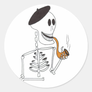 Adesivo Redondo Esqueleto bonito em um Chapéu de Bereta Francês co