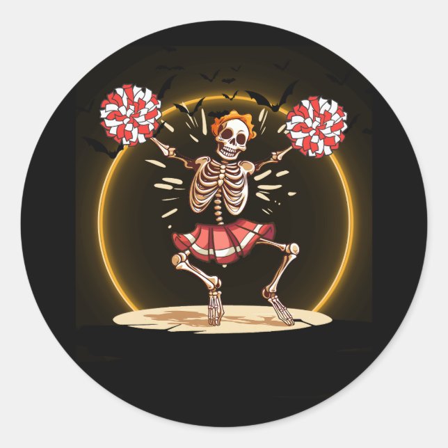 Adesivo Redondo Esqueleto Cheerhead Halloween Cheer Skeleton Che (Frente)
