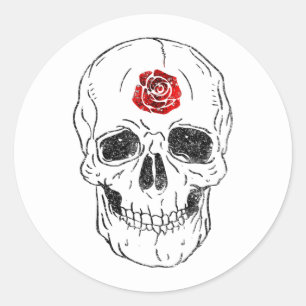 Adesivo Redondo Esqueleto Crânio Ossos Rosa Preto e Vermelho Brilh