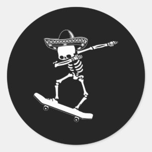 Adesivo Redondo Esqueleto Dabbing Skateboard Dia De Los Muertos