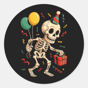 Adesivo Redondo Esqueleto de Aniversário Divertido Feliz Halloween