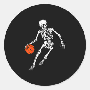Adesivo Redondo Esqueleto de basquete jogando basquete halloween