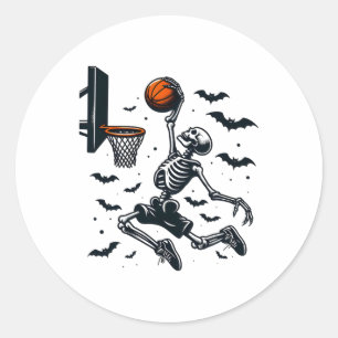 Adesivo Redondo Esqueleto de Basquete Skeleton Halloween