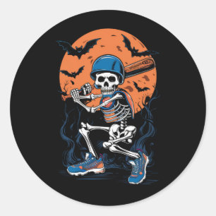 Adesivo Redondo Esqueleto de Beisebol Halloween Beisebol Halloween