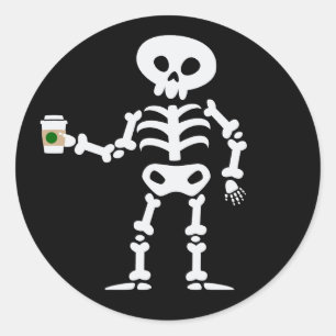 Adesivo Redondo esqueleto de café halloween crânio fofo engraçado