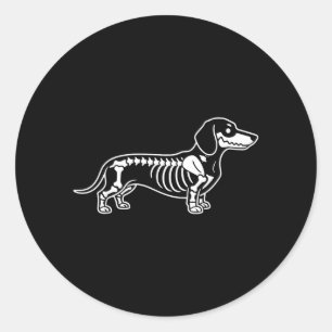 Adesivo Redondo Esqueleto de Dachshund no Halloween Cachorro Salsi