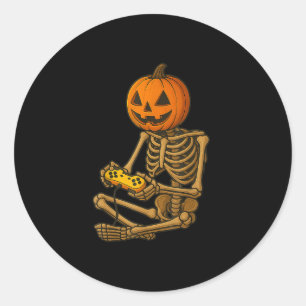 Adesivo Redondo Esqueleto de Halloween Abóbora Gamer Vídeo Jogos H