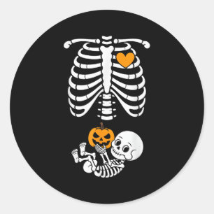 Adesivo Redondo Esqueleto de Halloween Bebê Caixa Torácica Gestant