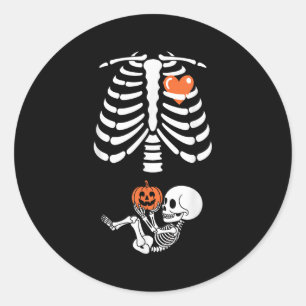 Adesivo Redondo Esqueleto de Halloween Bebê Caixa Torácica Materna
