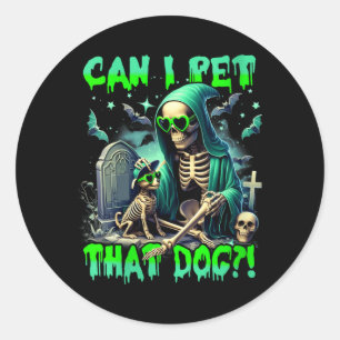 Adesivo Redondo Esqueleto de Halloween de Cão Engraçado para Mulhe