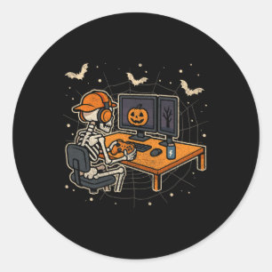 Adesivo Redondo Esqueleto de Halloween Gamer Vídeo Jogos Divertido