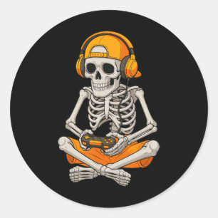 Adesivo Redondo Esqueleto de Halloween Gamer Vídeo Jogos Divertido