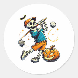 Adesivo Redondo Esqueleto de Halloween Jogador de Golfe Golfe Golf