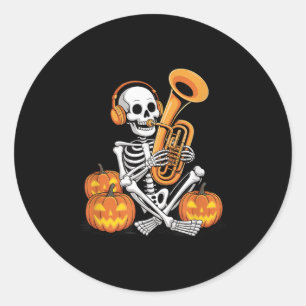 Adesivo Redondo Esqueleto de Halloween Tuba Tubista