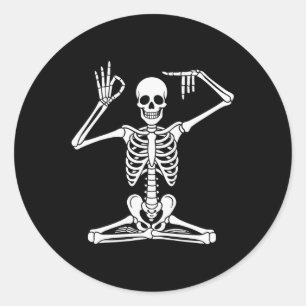 Adesivo Redondo Esqueleto de Ioga Namaste 67 Meme Divertido Hallow