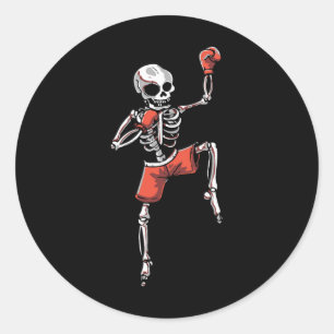 Adesivo Redondo Esqueleto de Kickboxing Kickboxer Artes Marciais H