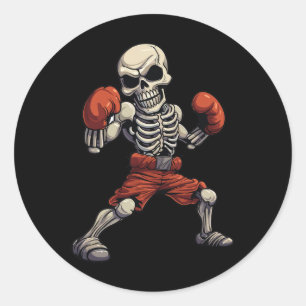 Adesivo Redondo Esqueleto de Kickboxing Kickboxer Engraçado Boxe 