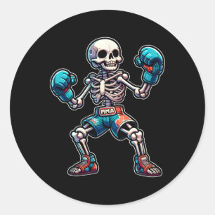 Adesivo Redondo Esqueleto de Kickboxing Kickboxer Muay Thai Mma Lu