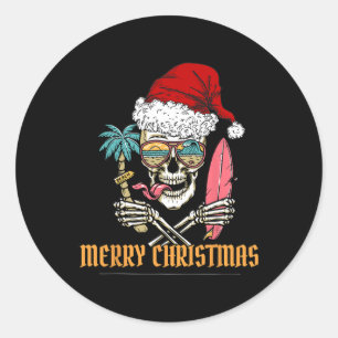Adesivo Redondo Esqueleto de Natal de Verão -- Sa de Surf de Praia