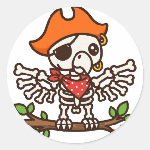 Adesivo Redondo Esqueleto de Papagaio no Halloween