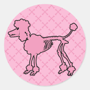 Adesivo Redondo Esqueleto de Poodle Rosa