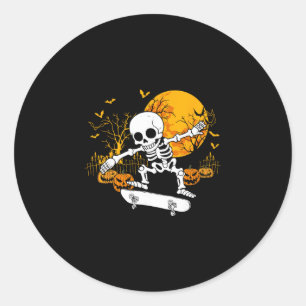 Adesivo Redondo Esqueleto de skate Halloween Skateboarding Skater