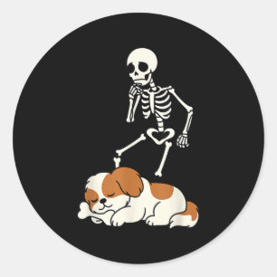 Adesivo Redondo Esqueleto de Skeleton de Cachorro Perseguindo Shih