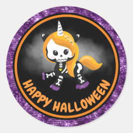 Adesivo Redondo Esqueleto de Unicórnio Fofo & Glitter Roxo de Hall