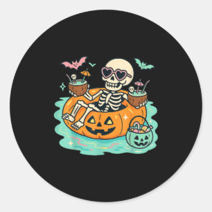 Adesivo Redondo Esqueleto De Verão Na Piscina De Pumpkin Float Cut