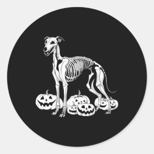 Adesivo Redondo Esqueleto de Whippet Aniversário Dia das Bruxas Cã