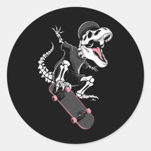 Adesivo Redondo Esqueleto do Skate T-Rex - Vintage Ska de Dinossau