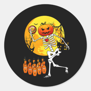 Adesivo Redondo Esqueleto Engraçado de Halloween Jogador de Bolich